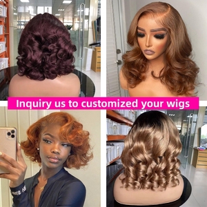 Perruques Courtes Bob Bouclées Personnalisées avec Mèches Colorées, <span class=keywords><strong>Cheveux</strong></span> Humains, Densité 200%, Ondulations Souples, Perruques Courtes Lace Front en <span class=keywords><strong>Cheveux</strong></span> Humains - Product Image 2