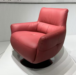 Sillón Giratorio Moderno de Cuero Sintético Rojo, Respaldo Sólido, Silla de Ocio Contemporánea para Sala de Estar, Base de Metal - Product Image 1