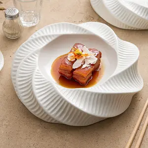 सफेद सिरेमिक डिनर प्लेट सूप पास्ता स्पेगेटी मीठा मिठाई फल कोल्ड डिश रसोई रेस्तरां सर्विंग प्लेट डिनरवेयर सेट