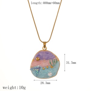 Collier avec chaîne à maillons en acier inoxydable peinture à l'huile coquillage étoile <span class=keywords><strong>de</strong></span> mer bijoux <span class=keywords><strong>de</strong></span> plage Joyeria <span class=keywords><strong>De</strong></span> Acero Inoxidable - Product Image 2