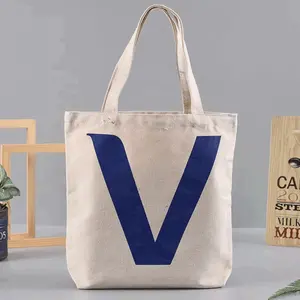 2023 Wholesale 1PC Cheap Reusable Cotton Canvas Tote Shopping bag Large Capacity Grocery Custom Printed Inside Pocket Zipper