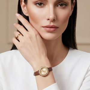 Montre à quartz pour femme Sunflower Full Diamond, cadran élégant et simple, bracelet en cuir noir fin, montre de luxe - Product Image 1