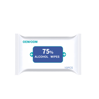 Lingettes désinfectantes portables OEM à 75 % d'alcool, 10 lingettes format voyage, lingettes antibactériennes humides pour les mains et la bouche