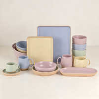 Ensemble tasse et assiette en céramique pastel personnalisable EKA, bols en poterie à double glaçure, offre spéciale pour cafés, restaurants et traiteurs