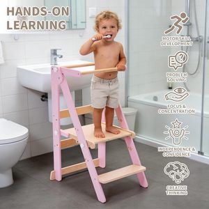 Foldable Toddler Learning Standing Tower Montessori Kitchen <b>Step</b> <b>Stool</b> with 3 Adjustable Heights - Product Image 4