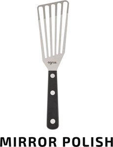 Espátula ranurada para cortar pescado, de acero inoxidable con mango de madera, resistente al calor, antiadherente, para voltear alimentos y panqueques - Product Image 3