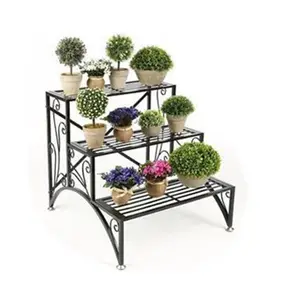 3 Tier Scala Style Black Metal Basamento della Pianta Patio Ferro Pianta Rack Outdoor/Giardino Interno Mensola per il Grande Fiore pot Display Rack