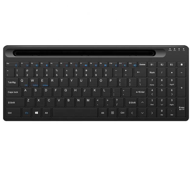 Multimedia Rechargeable Bluetooth Wireless Keyboard with Number Pad and Slot Design for iPad Mobile Phone Tablet Pc