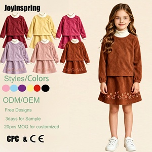 Robe personnalisée pour filles à manches longues avec faux col et jupe évasée brodée de fleurs, ODM pour l'automne-hiver et les fêtes - Product Image 1