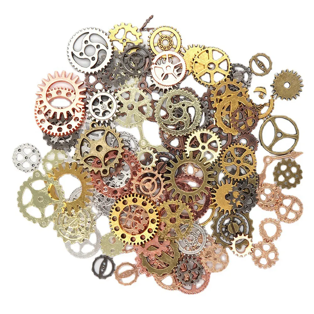 100g Mixed Steampunk Gears Cogs Charms Pendant DIY Antique Metal Beads for Bracelets Crafts Jewelry Making Components
