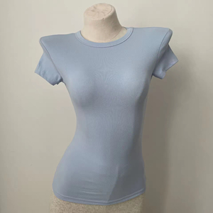 T-shirt da donna a girocollo a maniche corte in cotone estivo taglia XS/XL a tinta unita con stampa aderente a maglia - Product Image 6