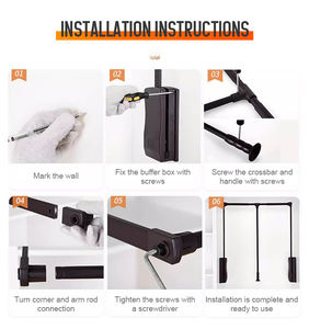 Robuste chambre levage métal organisateur placard tige réglable pour support en alliage d'aluminium vêtements Rail garde-robe tirer vers le bas cintre - Product Image 5