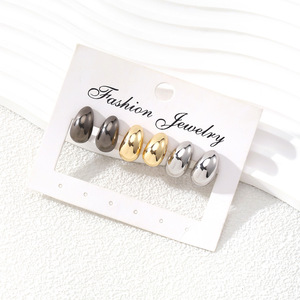 Ensemble de 3 paires de boucles d'oreilles tendance pour femmes, en alliage de zinc plaqué or, style goutte d'eau, pour les soirées - Product Image 2