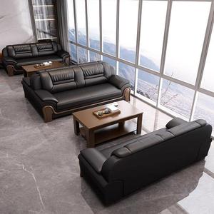 आधुनिक सरल कार्यालय चमड़े के सोफे सेट व्यवसाय स्वागत तीन लोगों की बैठक लाउंज क्षेत्र कॉफी टेबल संयोजन लिविंग रूम - Product Image 5