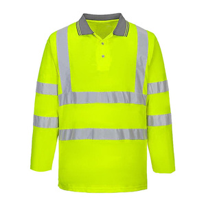 T-shirts de travail de construction à logo personnalisé haute visibilité, respirants, à manches longues, polos de sécurité haute visibilité pour hommes avec réflecteurs - Product Image 2