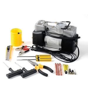 Compresseur d'air portable robuste pour voiture électrique, double cylindre, avec boîtier en plastique, pour réparation de pneus et surveillance de la pression des pneus 12V - Product Image 1