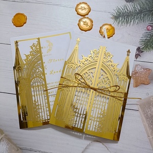 Invitations de mariage en forme de château de conte de fées en miroir doré, OEM, argent, blanc, noir, <span class=keywords><strong>d</strong></span>écoupe au laser, carte de fête <span class=keywords><strong>d</strong></span>'anniversaire - Product Image 1