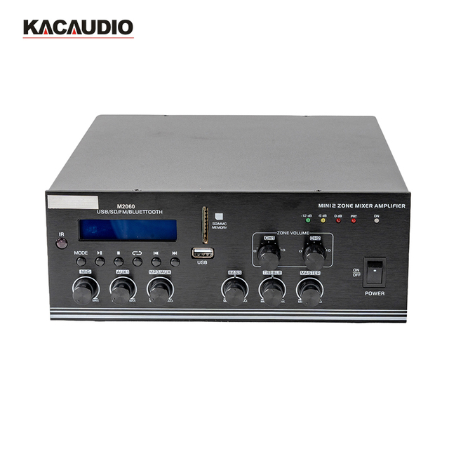 KACAUDIO M2060 Pure Copper Transformer Mini 2 Zone Mixer Amplifier with USB SD FM Bluetooth for PA Public Address System