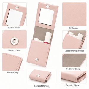 Pochette à rouge à lèvres en PU avec miroir, fermeture magnétique, compacte 10x6,7cm, 53g, 4 couleurs, pour retouches cosmétiques, OEM - Product Image 2