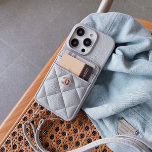 Étui de téléphone de luxe matelassé en cuir avec porte-cartes et cordon pour iPhone 17 16 15 <span class=keywords><strong>Pro</strong></span> Max 14 <span class=keywords><strong>Samsung</strong></span> <span class=keywords><strong>Galaxy</strong></span> S25 Ultra - Product Image 1