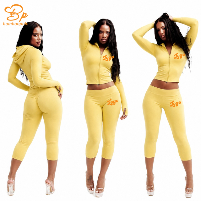 Clothing Manufacturers Y2k Clothing Tall Girl Friendly Set Hooded Jacket and Capri Pants 2 Piece Set Women