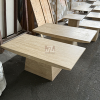 Maßgefertigter Luxuriöser Moderner Naturstein Esszimmer-Möbel 8-Sitzer Beige Travertin Rechteckiger Marmor Esstisch Antik