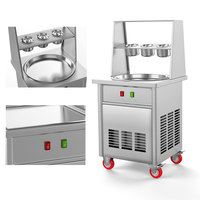 RVS commerciële roerbak ijsmachine, enkelvoudige pan roergebakken yoghurtmachine, mobiele kar met topping tanks