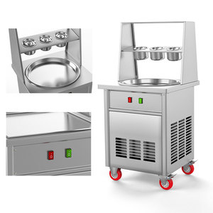 Machine à crème glacée et yaourt glacé professionnelle en acier inoxydable, à cuve unique, sur chariot mobile avec réservoirs de garnitures - Product Image 1