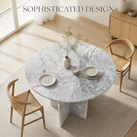 Table à manger ronde en marbre naturel, mobilier de luxe minimaliste en pierre, mobilier moderne Arabescato gris, mobilier pour la maison, 4 places, base croisée