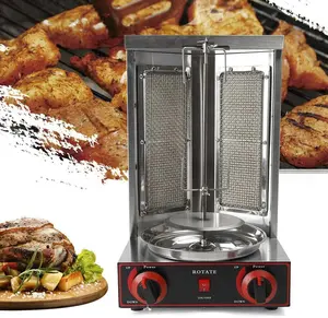 Machine à kebab Doner à gaz rotative automatique Machine à griller le poulet Shawarma Machine commerciale à 2 brûleurs à gaz