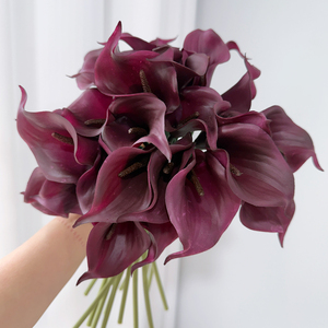 Fleur artificielle de lys <span class=keywords><strong>Cala</strong></span> rouge foncé, effet toucher réel, décoration moderne pour la maison, bouquet de mariage - Product Image 5