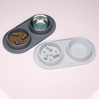 Bol double pour chien de voyage, mangeoire lente en silicone de qualité alimentaire et bol détachable en acier inoxydable, antidérapant facile à nettoyer personnalisé