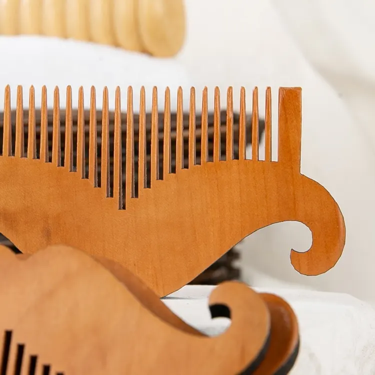 GLOWAY Barber Accessories Customization-Supported Men Hair Grooming Natural Solid Wood Mustache Comb Wood Beard Comb For Men