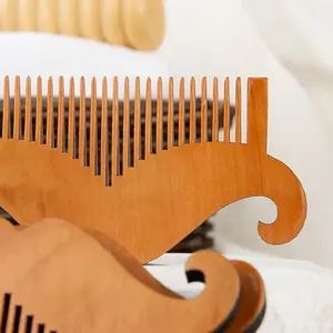 GLOWAY Barber Accessories Customization-Supported Men Hair Grooming Natural Solid Wood Mustache Comb Wood Beard Comb For Men