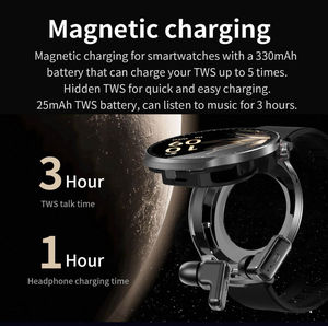 Reloj Inteligente T100 de 1.85 Pulgadas con Auriculares TWS 2 en 1, Resistente al Agua IP67, Reproductor de Música, Monitor de Ritmo Cardíaco, Reloj Deportivo - Product Image 3
