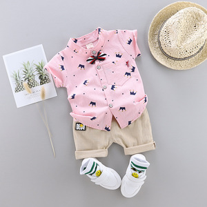 Ensemble de vêtements d'été 2 pièces pour bébé garçon : T-shirt et short à motif couronne, style mignon et tendance, vente en gros - Product Image 3
