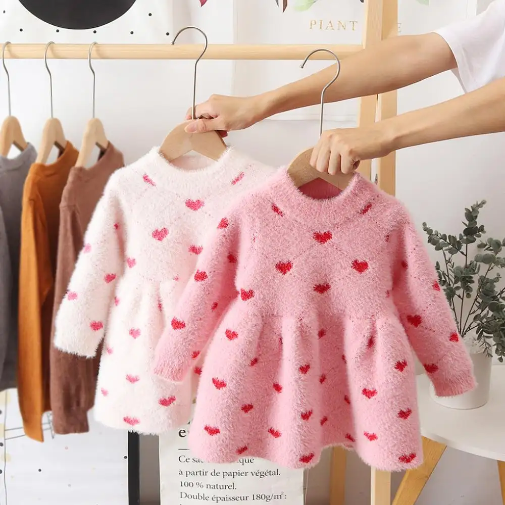 Winter Mink wool children's clothing long-sleeved girls' dress sweaters kids