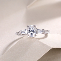 Elegante Anillo de Diamantes Cultivados en Laboratorio con Tres Piedras Ovaladas D VVS1, Plata de Ley 925, Chapado en Oro, Alto Pulido, Joyería de Aniversario para Mujer, IGI