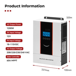 <span class=keywords><strong>Inverter</strong></span> Solari 1.2kW/3.6kW/5.0kW/6.5kW Ibridi Monofase 12V/24V/48V Onda Sinusoidale Pura LCD 94% Efficienza IP21 240VAC - Product Image 3