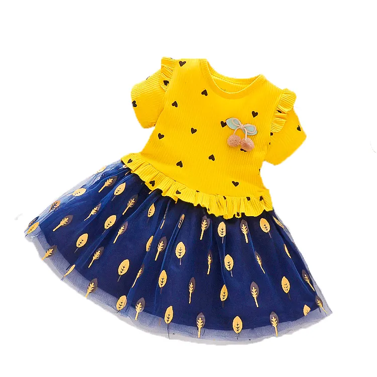 Toptan yaz Patchwork etek kalp tasarım küçük kızlar bebek çocuk prenses kabarık elbise