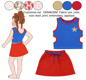 Set Estivo per Bambine Personalizzabile all'Ingrosso: Top <span class=keywords><strong>con</strong></span> Applicazione a Stella e Gonna Rossa OEM/ODM - Product Image 2