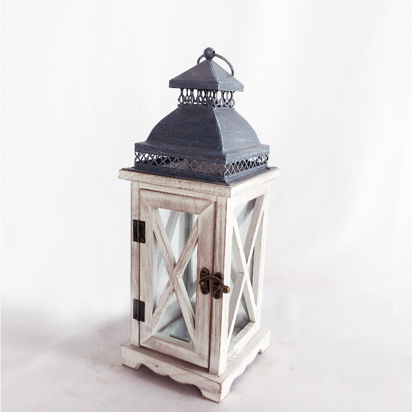 Wedding Centerpiece Decoration Metal and Wood Candle Lantern for Indoor and Outdoor
