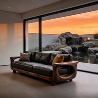 Nuevo Sofá Tradicional Minimalista Estilo 2026 Hecho de Madera Sólida de Nogal Americano, Estilo Italiano, Disposición Recta para Sala de Estar