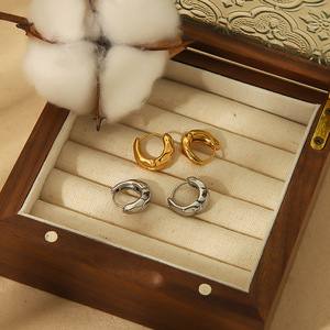 Huggie Earrings 16mm 14.7mm 18K Gold Plated <b>Titanium</b> Steel Women's Everyday Wear Geometric Design TE6661 - Product Image 2