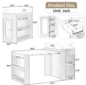 Modern Kitchen <b>Island</b> Extendable Solid Dining <b>Table</b> MDF Panel Double-sided Storage 2 Drawers Power Outlet Side Shelves - Product Image 6