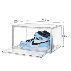 Logo de marque personnalisé entièrement magnétique, stockage Transparent de baskets empilables Transparent PET boîte à chaussures en plastique
