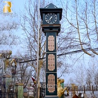 Sculpture de tour d'horloge en acier inoxydable noir de grande taille RELONG, design antique européen personnalisé pour parc public extérieur