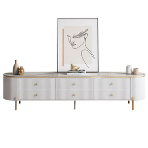 Set di Lusso con Porta TV e Tavolino in Legno con Top in Marmo, Stile Moderno di Alta Gamma per Soggiorno, Design Sospeso Colore Beige - Product Image 6