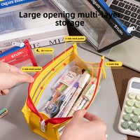 Trousse à crayons en plastique transparent, grande capacité, sac de papeterie pour étudiants, design élégant, style vertical, boîte à crayons portable pour examens