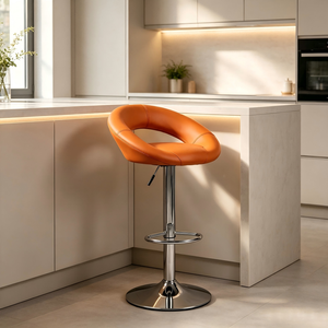 Sgabello da Bar Moderno Regolabile in Altezza, Girevole, Arancione, con Poggiapiedi Cromato per Caffè, Ristoranti, Cucine e Arredamento Bar - Product Image 1